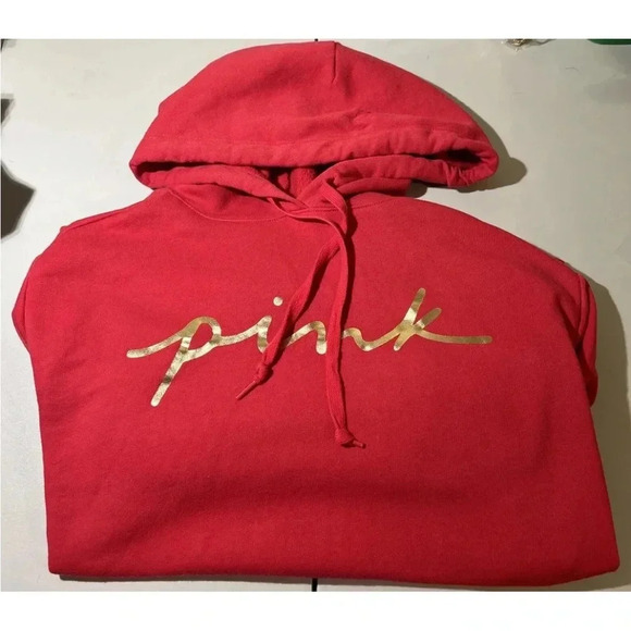 Victoria's Secret PINK Fleece Campus Hoodie Size: XXL Red & Gold - Picture 1 of 4